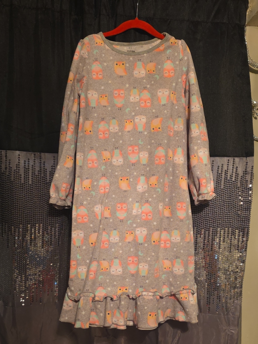 Girls' Gray Owl Print Nightgown - Cozy Kids Pajama Dress